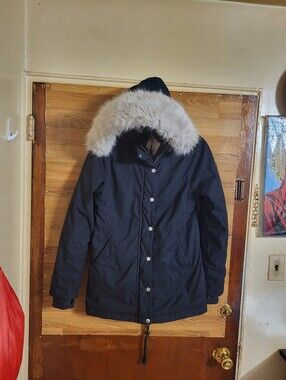 Hollister Faux Fur Jacket Black Parka Coat with Hood Women's Size XS Lined